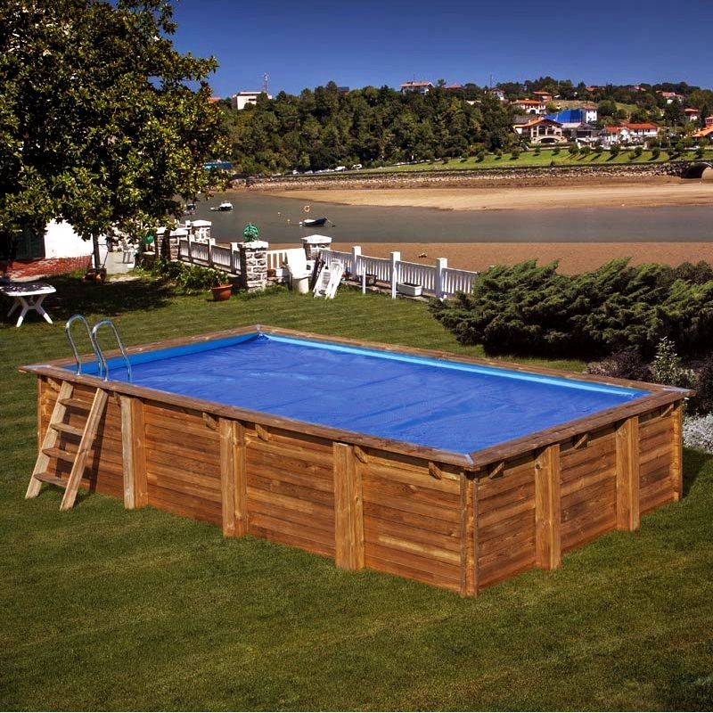 manta solar azul para gre madera natural-poolcomet