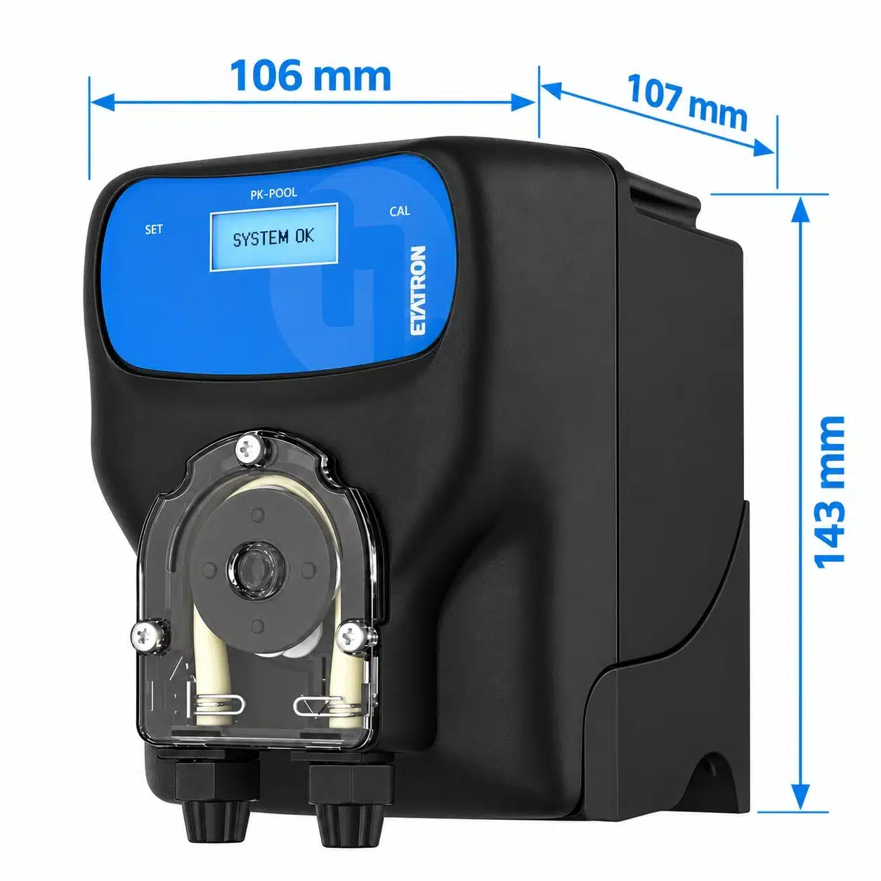 PK Pool pH Etatron - Bomba dosificadora de pH para piscina - Display digital 3 pk pool ph etatron bomba de dosificacion y control de pH automatico PoolComet dimensiones