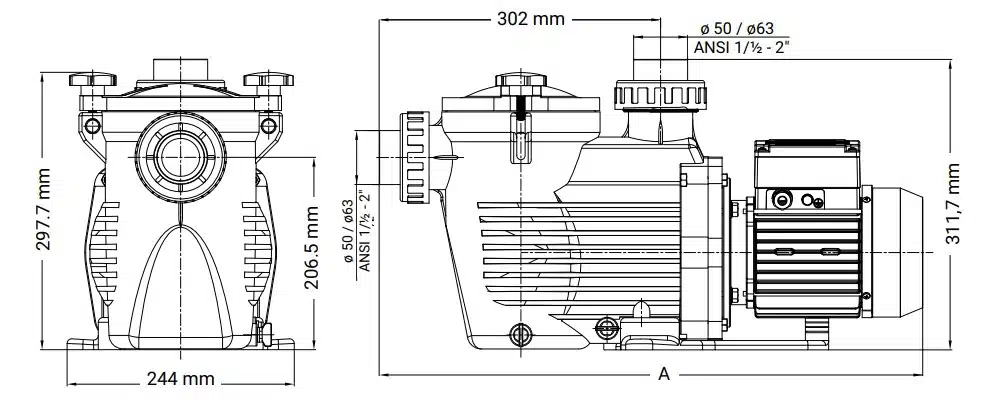 Hayward E-Flo - Bomba de Piscina. As mesmas dimensões do KS, KSEVO e K-Flo 20 {%ALT_TEXT%}