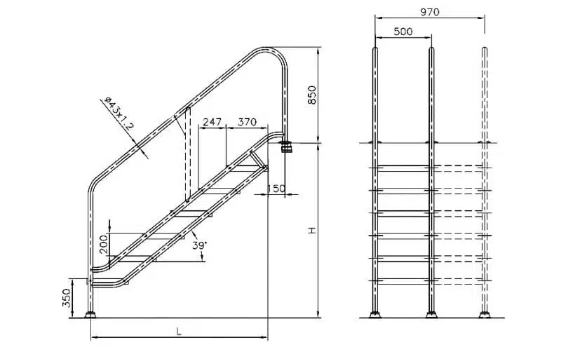 Scaletta di risalita AstralPool - Larghezza 500 mm - Fino a 8 scalini 21 Misure della scala AstralPool Easy Access Larghezza 500 mm