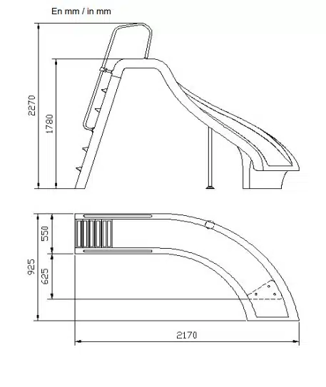 Dimensiones tobogan piscina 00088 y 00089 curvo astralpool