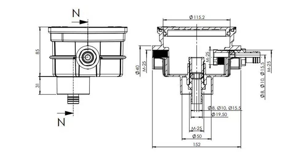 AstralPool junction box for 50 mm hose 36 astralPool junction box technical drawing