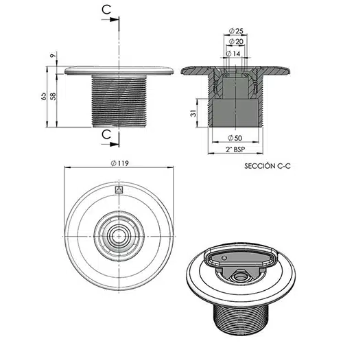 Return inlet Multiflow pool inlet for AstralPool concrete pool 37 technical data sheet multiflow pool inlet return inlet