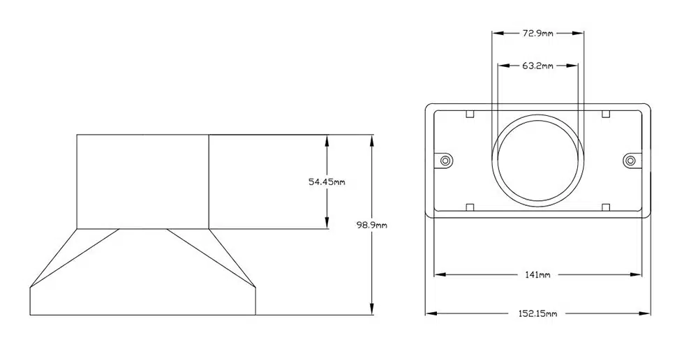 Boca de aspiração para piscina de betão AstralPool a ser colada ao tubo Ø 63mm - Para canais de transbordo 12 dimensões da boca de aspiração AstralPool para canais de transbordo