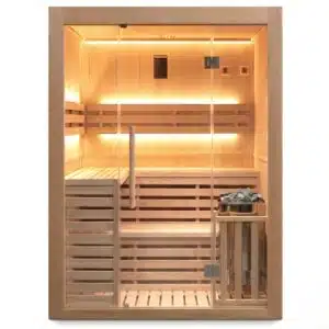 Finnische Sauna „Panorama“ für 4 Personen von Hydrantis mit Panoramaglasfront und einer Heizung mit 3,5 kW