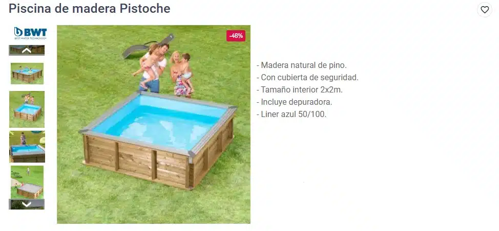 Kleiner abnehmbarer Holzpool Pistoche 226x226x68cm mit Abdeckung inklusive
