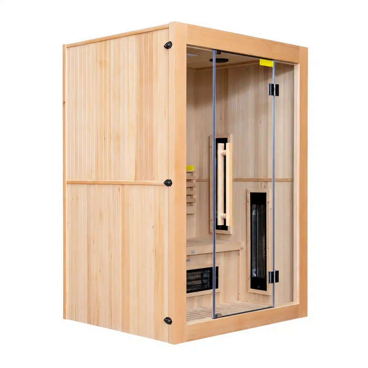 Infrarot-Heimsauna Sense 2 – 2 Plätze – Niedriger Verbrauch 7 Sauna Sense Infrarotsauna für den Innenbereich, France Sauna, POOLSTAR, Farbtherapie, Ionisator, integrierte HiFi-Anlage, Hemlock-Holz