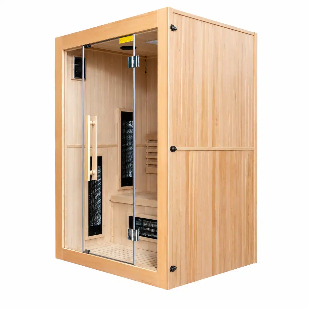 Infrarot-Heimsauna Sense 2 – 2 Plätze – Niedriger Verbrauch 8 Sauna Sense Infrarotsauna für den Innenbereich, France Sauna, POOLSTAR, Farbtherapie, Ionisator, integrierte HiFi-Anlage, Hemlock-Holz
